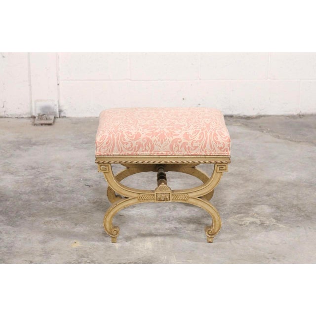 Wood Vintage Italian Curule-Style Stool Newly Reupholstered in Fortuny Fabric For Sale - Image 7 of 10