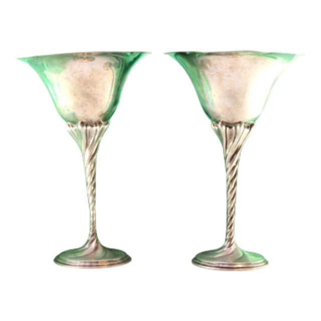 Silver Cups with High Stems and Twists on Circular Bases, Set of 2 For Sale