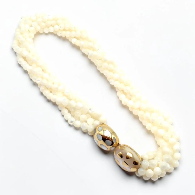 Tiffany and Co. 1980s Tiffany & Co. Angela Cummings Gold Mother of Pearl Bead Positive Torsade Necklace For Sale - Image 4 of 15
