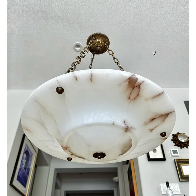Metal Large French Directoire Style Alabaster Pendant Chandelier For Sale - Image 7 of 17