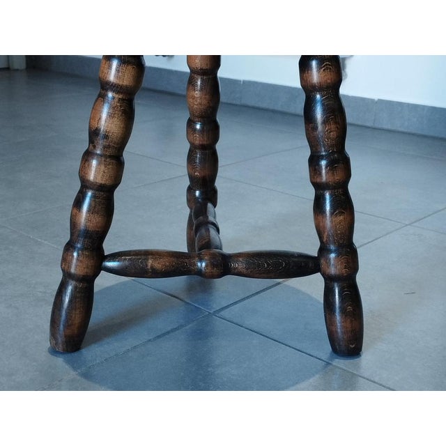 Brown Mid-Century Modern French Tripod Stool in Wood by Charles Dudouyt, 1940s For Sale - Image 8 of 18