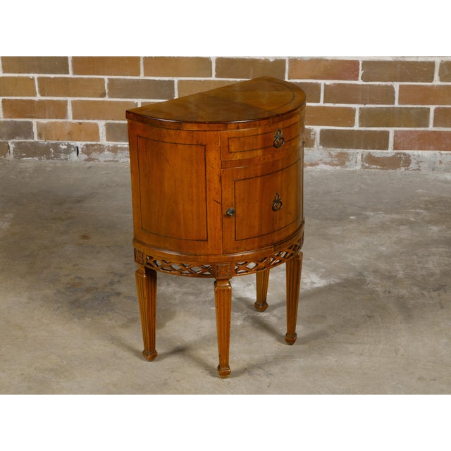 Walnut 19th Century Italian Demi-Lune Table with Banding and Fluted Legs For Sale - Image 4 of 12