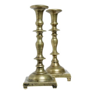 18th Century Russian Sabbath Brass Candlesticks- a Pair For Sale