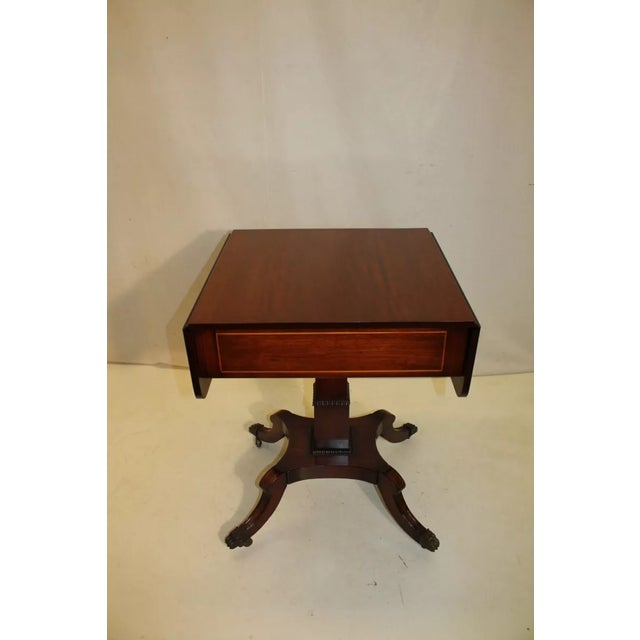 Traditional Regency Style Mahogany Pembroke Side End Table on Casters For Sale - Image 3 of 10