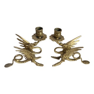 Vintage Bronze Chimera Candlesticks, 1920s, Set of 2 For Sale