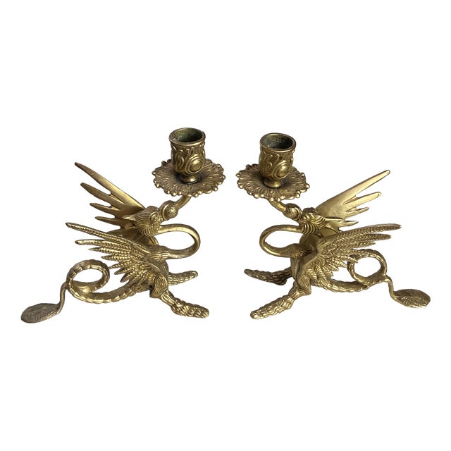 Vintage Bronze Chimera Candlesticks, 1920s, Set of 2 For Sale