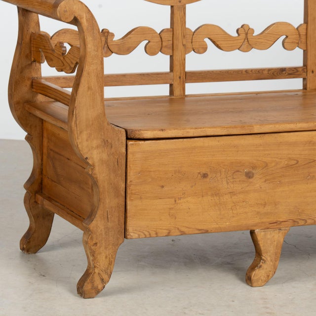Late 19th Century 19th Century Swedish Pine Bench With Storage For Sale - Image 5 of 14