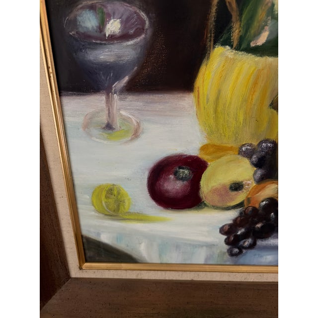Traditional Vintage Signed Original Still Life Painting With Wine Bottle & Fruit, Circa 1960s–1970s For Sale - Image 3 of 11