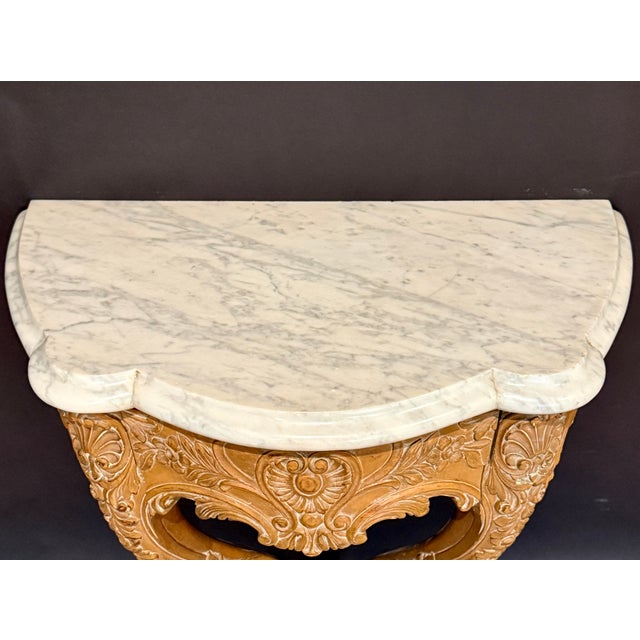 Mid 20th Century Louis XV Style Hand Carved Beechwood Console With Carrara White Marble Top For Sale In New York - Image 6 of 9