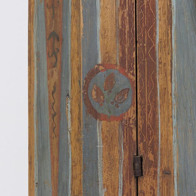 Blue Rustic Farmhouse Folk Art Painted Bridal Cabinet, 1827 For Sale - Image 8 of 17