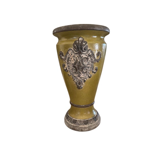 Add timeless European-inspired character to your home with this substantial vintage glazed clay floor urn. Finished in a...