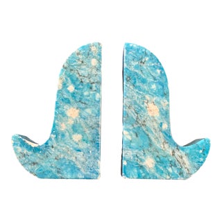 1970s Blue Italian Alabaster Bookends- a Pair For Sale
