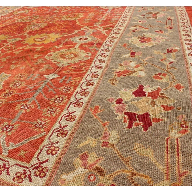 Antique Turkish Oushak Rug With All-Over Design On Orange Field and Grayish Border. Keivan Woven Arts; rug I-0601, Country...