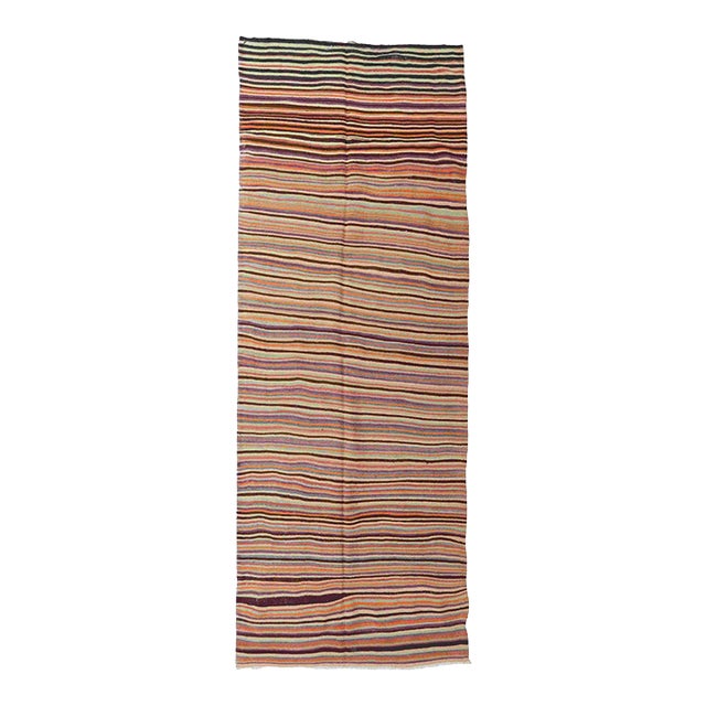 Faded Vintage Striped Kilim Rug - 5`1" X 12`6" For Sale