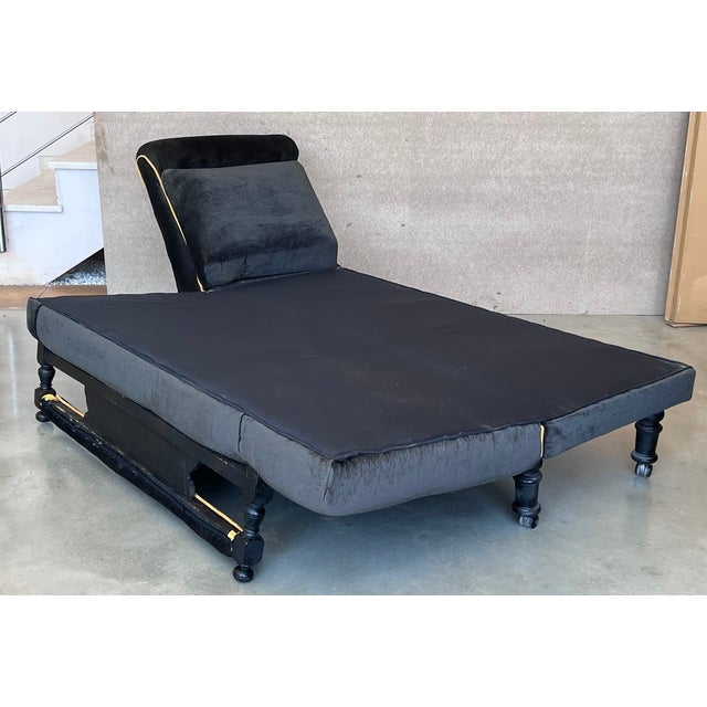 Italian Art Deco Black Velvet Convertible Chaise Longue For Sale - Image 4 of 7