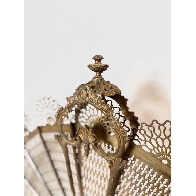 Metal Ornate Victorian Brass Fireplace Fan Screen For Sale - Image 7 of 12