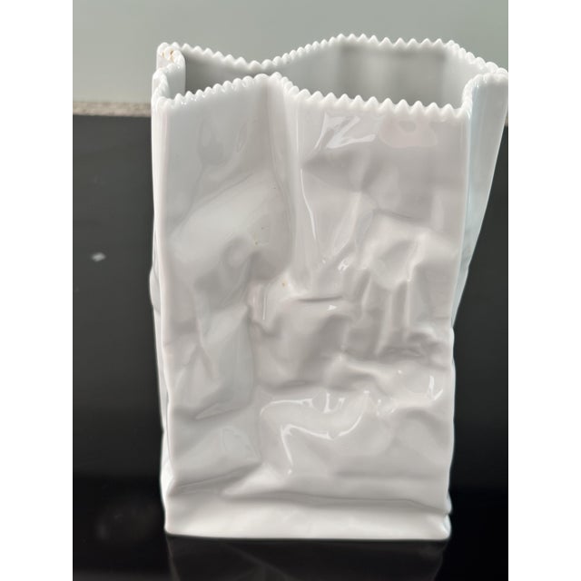 Vintage Paper Bag Ceramic Vase by Tapio Wirkkala for Rosenthal, 1970s, in Flawless conditions. Designed 1970 to 1979 This...