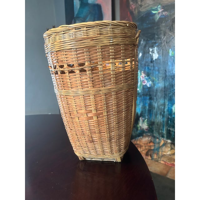 Vintage Tall Woven Split Reed Basket For Sale In San Francisco - Image 6 of 12