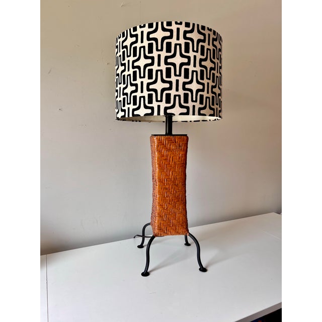 Vintage Rattan and Iron Footed Lamp in the Style of Paul Mayen For Sale - Image 11 of 12