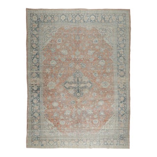 Gorgeous Antique Tribal Rug – Soft Coral & Dusty Blue Palette Rug for Floor -8'' 5'' X 11' 9'' For Sale