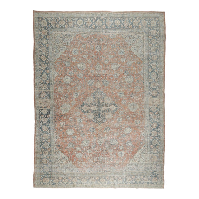 Gorgeous Antique Tribal Rug – Soft Coral & Dusty Blue Palette Rug for Floor -8'' 5'' X 11' 9'' For Sale