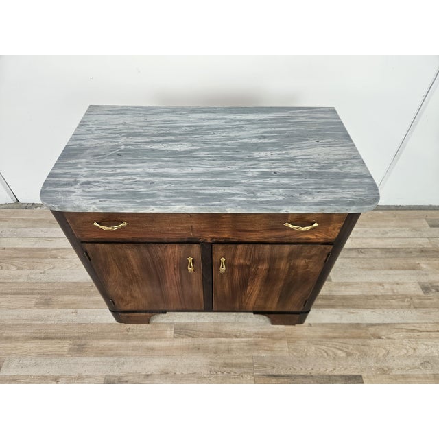 Art Deco Sideboard in Mahogany Feather with Marble Top and Brass Handles, 1940 For Sale - Image 4 of 18