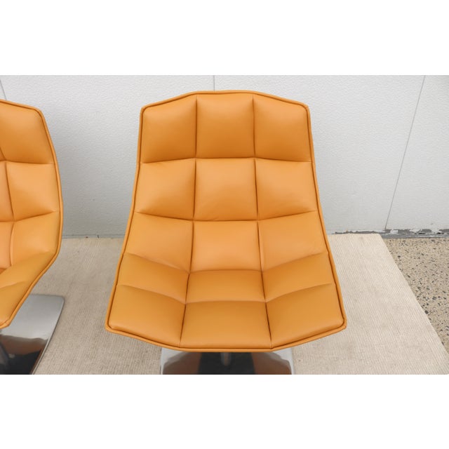 Modern Contemporary Knoll Jehs+Laub Swivel Lounge Chairs in Tan Leather - A Pair For Sale - Image 12 of 18