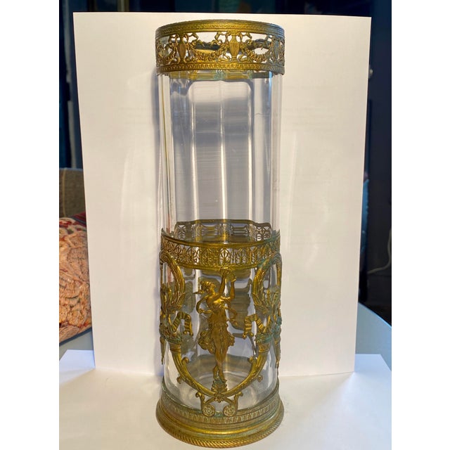 Antique French Empire Napoleon III Gilt Bronze Crystal Glass Vase