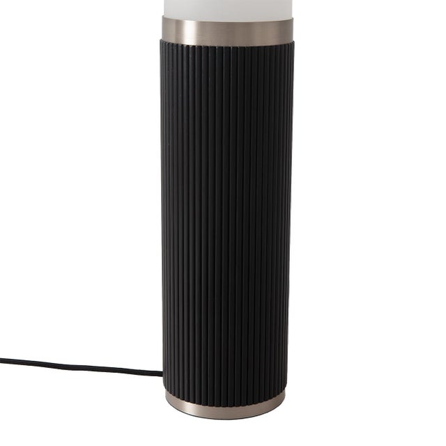 1980s Tambo Cylindro 60" Accent Floor Lamp - Black Oak, Satin Nickel, Frosted Acrylic, Dimmer Switch For Sale In Los Angeles - Image 6 of 7