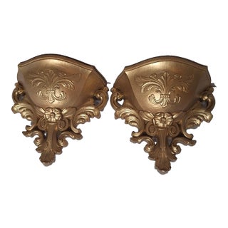 Homco Gold Wall Pocket Planters, 1978 Pair For Sale