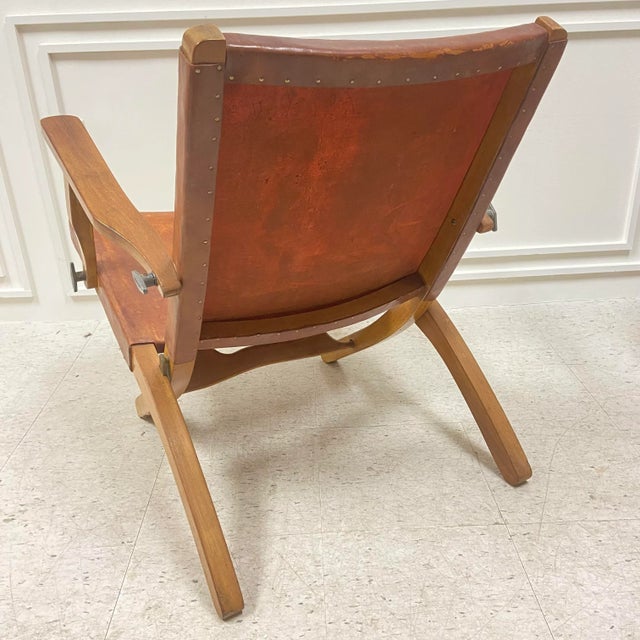 Wood Ecuadorian Mid-Century Stamped Leather Folding Arm Chair For Sale - Image 7 of 13
