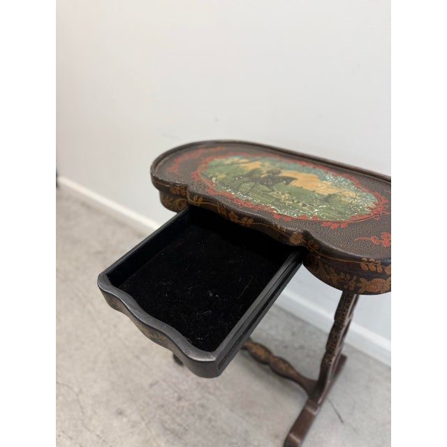 Vintage Chinoiserie Japanned Accent Table With Drawer For Sale - Image 10 of 18