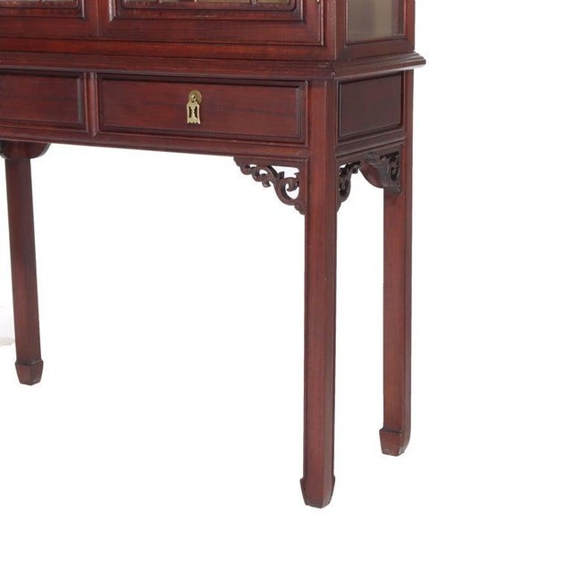 Wood Chinese Chippendale 2-Door 2-Drawer Hardwood Breakfront Cabinet C1930 For Sale - Image 7 of 13