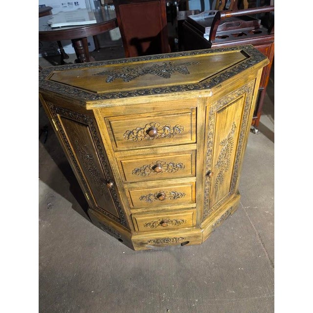Mid 20th Century Hand-Carved Peacock Corner Cabinet – Boho Indian Style Storage Hutch For Sale In Washington DC - Image 6 of 11