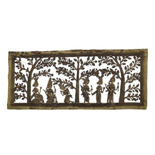 Dhokra Art Brass Wall Relief Panel with Asian Scene, 1950s For Sale