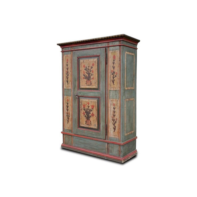 Alpine Blue Floral Painted Cupboard For Sale - Image 3 of 18