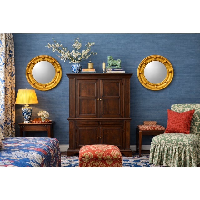 Mid 20th Century Mid 20th Century Pair of Gilt Studded Convex Wall Mirrors | Sourced From 1stDibs For Sale - Image 5 of 5