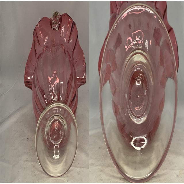 Red 19th Century Victorian Cranberry Glass Basket: Ruffled Edge, Clear Handle, 13" Tall For Sale - Image 8 of 10