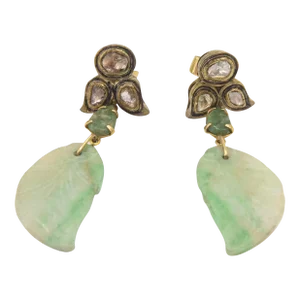 Jade Leaf Diamond Dangling Drop Earrings - 2 Pieces