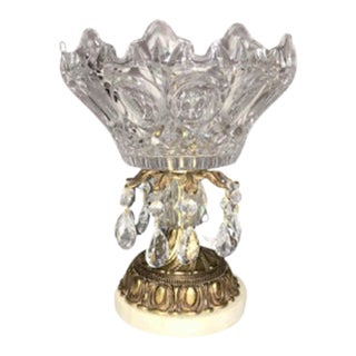 Vintage Crystal and Brass Centerpiece Bowl With Crystal Prisms For Sale