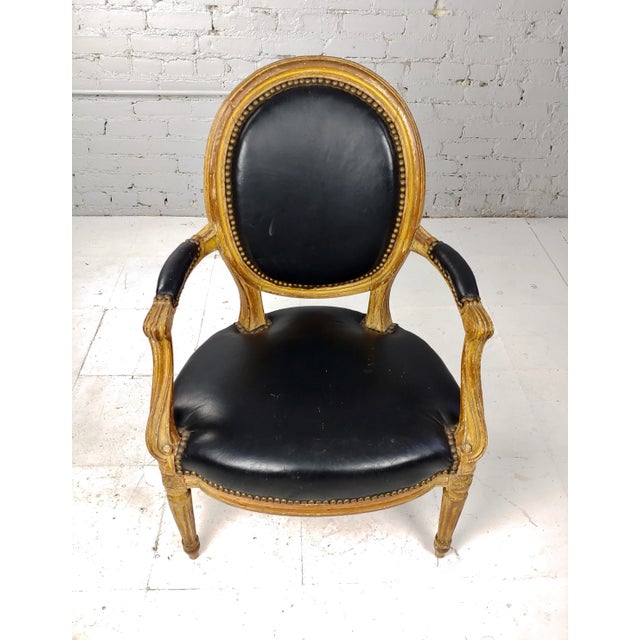 18th Century Original French Chairs Black Leather Upholstered - a Pair For Sale - Image 4 of 10