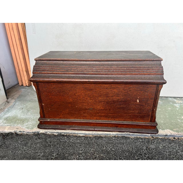 Antique "coffin top" or "breadbox" wooden cover, commonly dating from the late 19th to early 20th century. Features a...