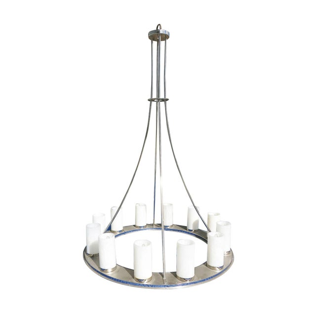 Contemporary Large Modernist Twelve-Light Nickel Finished Chandelier For Sale - Image 3 of 8