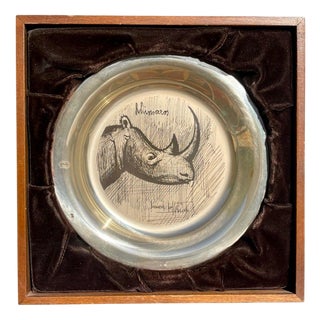 Silver Rhinoceros Plate by Bernard Buffet, 1977 For Sale