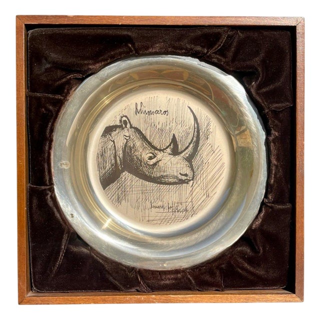 Silver Rhinoceros Plate by Bernard Buffet, 1977 For Sale