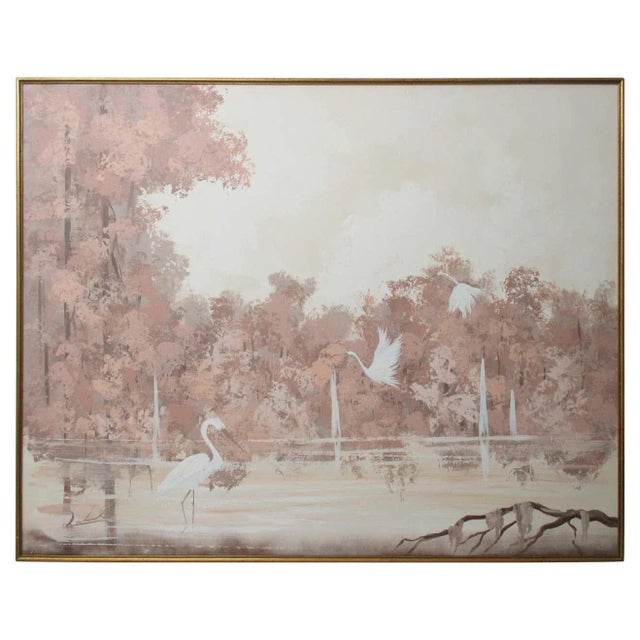 Pink Mid 20th Century Pink Marsh Landscape Acrylic Painting, Framed For Sale - Image 8 of 8