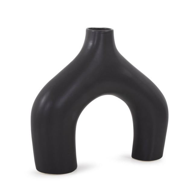 Contemporary Beltram Black Modern Styled Ceramic Footed Vase For Sale - Image 3 of 9