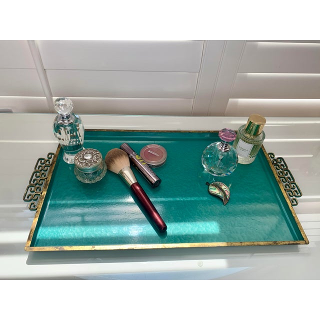 Mid-Century Modern Mid Century Kyes Turquoise Enamel & Brass Tray – Handmade Pasadena, California For Sale - Image 3 of 6