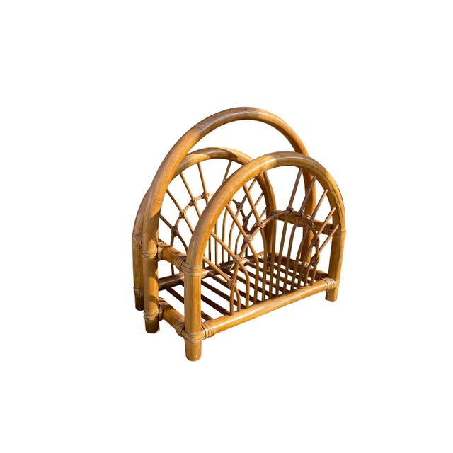 Mid Century Bamboo and Leather Magazine Rack For Sale - Image 12 of 12