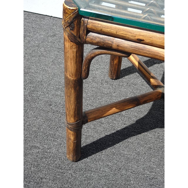 Wood Pair of Vintage McGuire Brown Bamboo Rattan End Tables ~ Side Table For Sale - Image 7 of 17